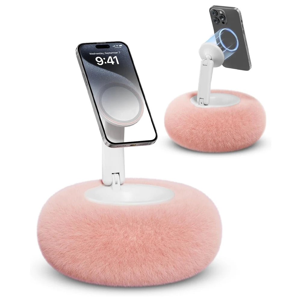 Plush Pillow Magnetic Phone Bracket Adjustable Angle Desktop Tablet Stand for Iphone 12-16 Pro Live Straming Video Chat Tiktok